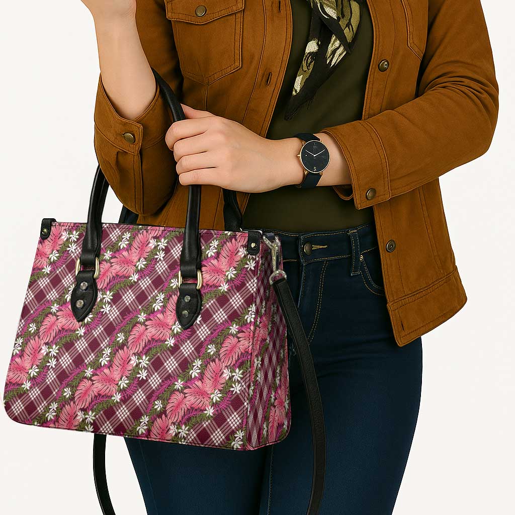 Polynesian Monstera Tiare Floral Leather Bag Fuchsia Tropical Plaid - Polynesian Pride