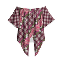 Polynesian Monstera Tiare Floral Off Shoulder Wrap Waist Top Fuchsia Tropical Plaid LT01 Pink - Polynesian Pride