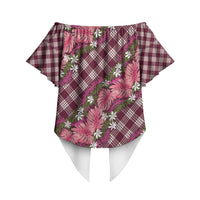 Polynesian Monstera Tiare Floral Off Shoulder Wrap Waist Top Fuchsia Tropical Plaid LT01 - Polynesian Pride