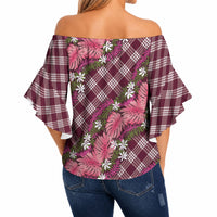 Polynesian Monstera Tiare Floral Off Shoulder Wrap Waist Top Fuchsia Tropical Plaid LT01 - Polynesian Pride
