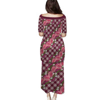 Polynesian Monstera Tiare Floral Puletasi Fuchsia Tropical Plaid - Polynesian Pride