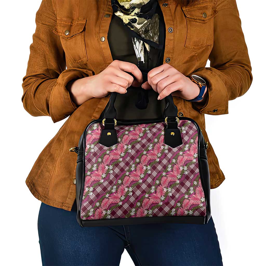 Polynesian Monstera Tiare Floral Shoulder Handbag Fuchsia Tropical Plaid - Polynesian Pride