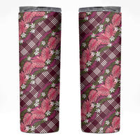 Polynesian Monstera Tiare Floral Skinny Tumbler Fuchsia Tropical Plaid LT01 Pink - Polynesian Pride
