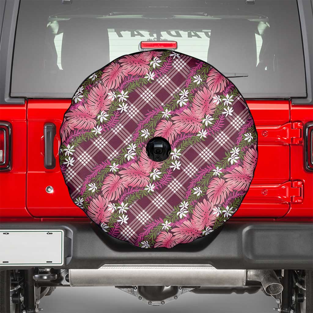 Polynesian Monstera Tiare Floral Spare Tire Cover Fuchsia Tropical Plaid - Polynesian Pride