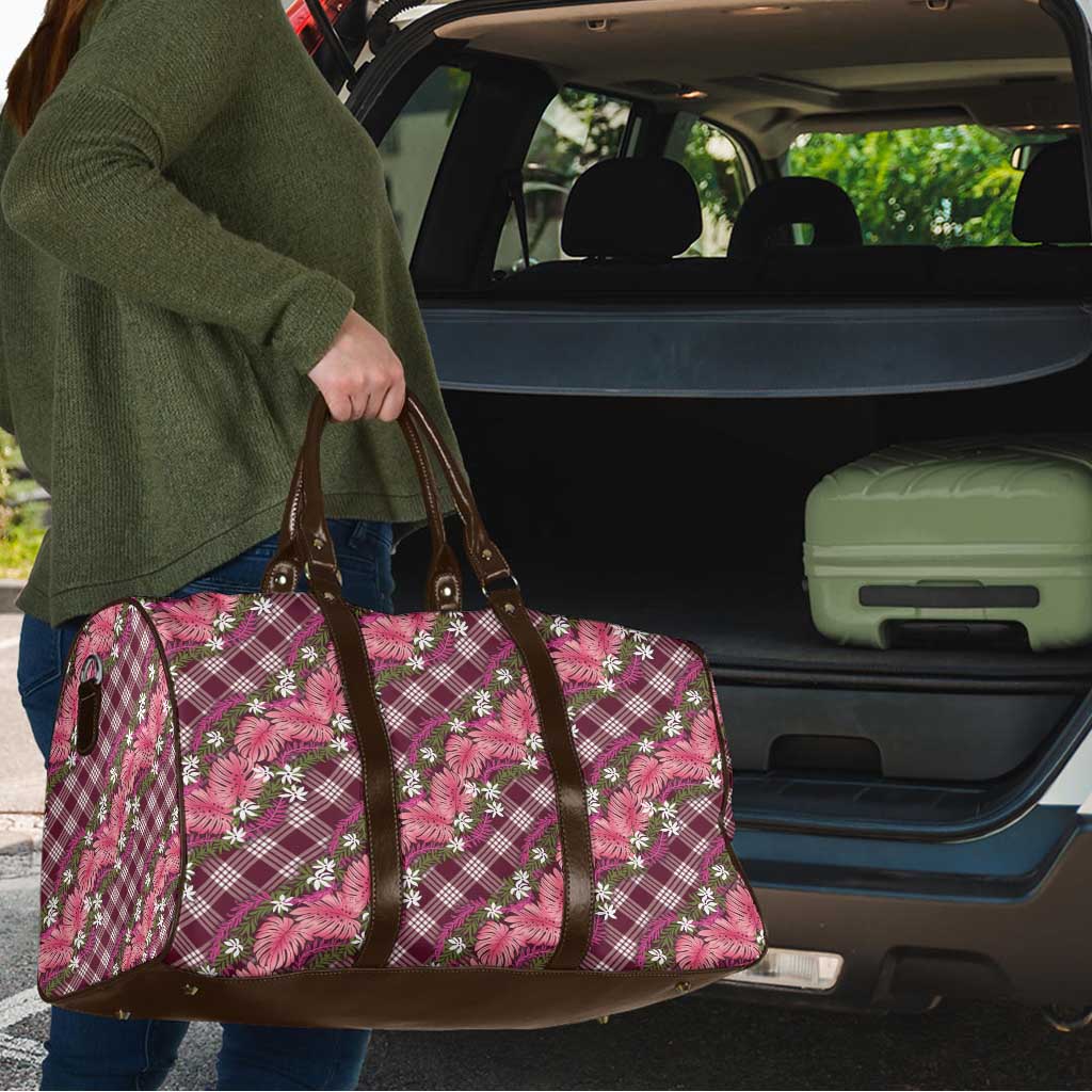 Polynesian Monstera Tiare Floral Travel Bag Fuchsia Tropical Plaid - Polynesian Pride