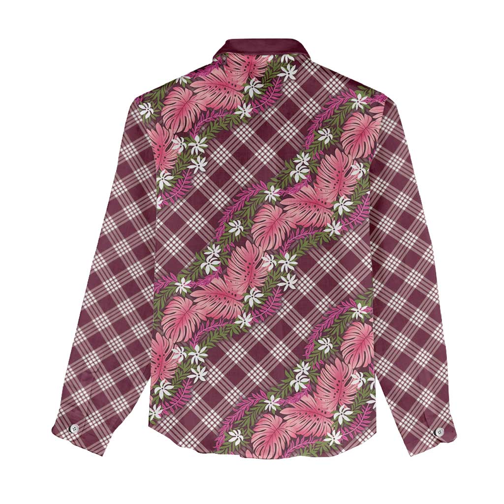 Polynesian Monstera Tiare Floral Women Casual Shirt Fuchsia Tropical Plaid LT01 - Polynesian Pride