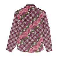 Polynesian Monstera Tiare Floral Women Casual Shirt Fuchsia Tropical Plaid LT01 - Polynesian Pride