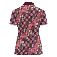 Polynesian Monstera Tiare Floral Women Polo Shirt Fuchsia Tropical Plaid LT01 - Polynesian Pride
