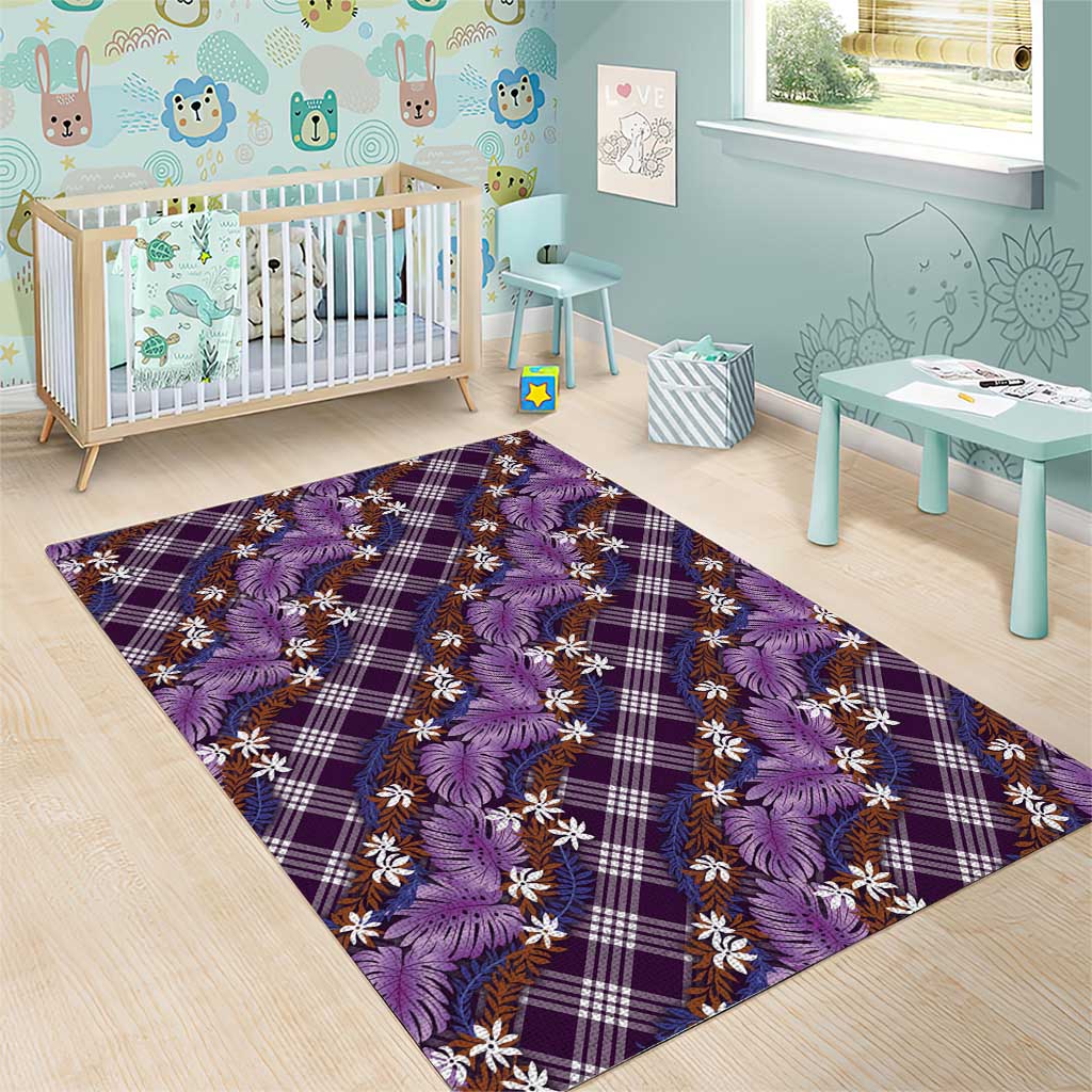 Polynesian Monstera Tiare Floral Area Rug Lavender Tropical Plaid - Polynesian Pride