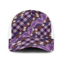 Polynesian Monstera Tiare Floral Baseball Net Cap Lavender Tropical Plaid - Polynesian Pride