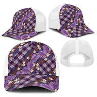 Polynesian Monstera Tiare Floral Baseball Net Cap Lavender Tropical Plaid - Polynesian Pride