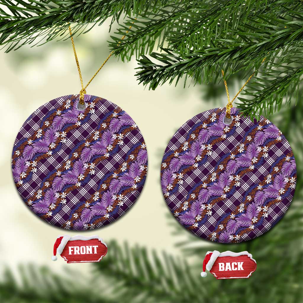 Polynesian Monstera Tiare Floral Ceramic Ornament Lavender Tropical Plaid - Polynesian Pride