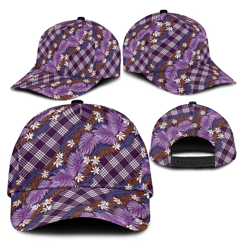 Polynesian Monstera Tiare Floral Classic Cap Lavender Tropical Plaid - Polynesian Pride