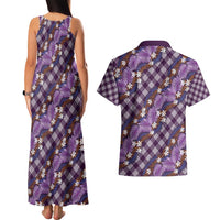 Polynesian Monstera Tiare Floral Couples Matching Tank Maxi Dress and Hawaiian Shirt Lavender Tropical Plaid LT01 - Polynesian Pride