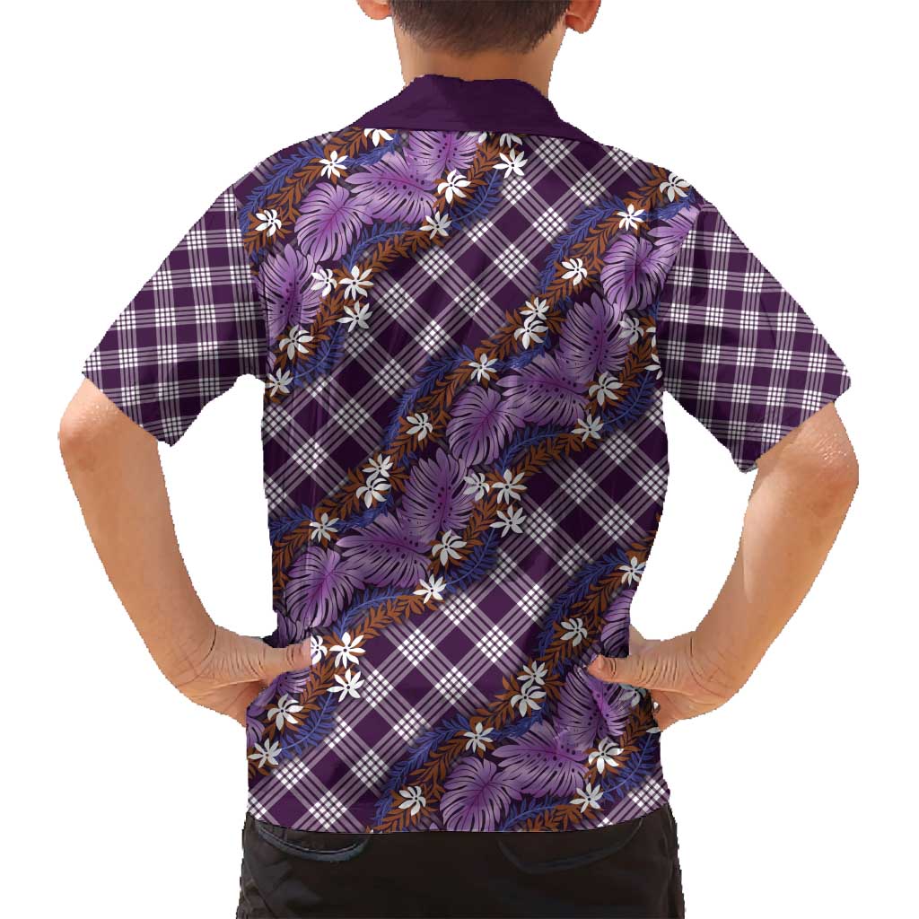 Polynesian Monstera Tiare Floral Family Matching Long Sleeve Bodycon Dress and Hawaiian Shirt Lavender Tropical Plaid LT01 - Polynesian Pride