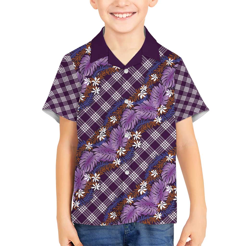 Polynesian Monstera Tiare Floral Family Matching Long Sleeve Bodycon Dress and Hawaiian Shirt Lavender Tropical Plaid LT01 Son's Shirt Purple - Polynesian Pride