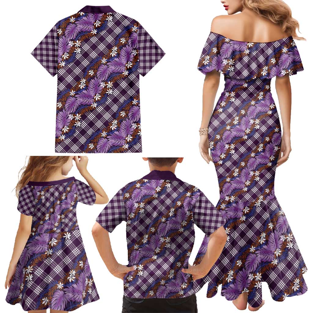 Polynesian Monstera Tiare Floral Family Matching Mermaid Dress and Hawaiian Shirt Lavender Tropical Plaid LT01 - Polynesian Pride