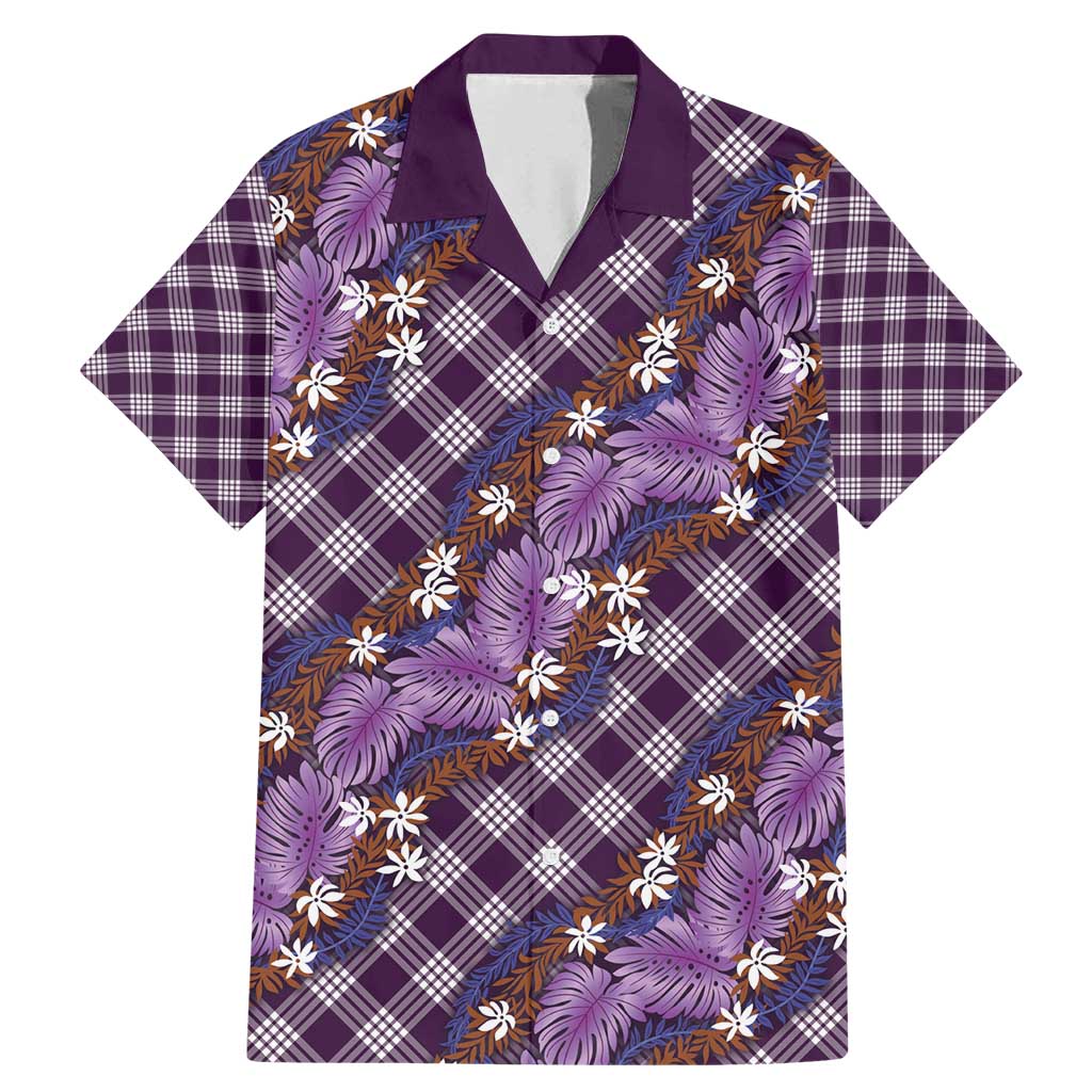 Polynesian Monstera Tiare Floral Family Matching Mermaid Dress and Hawaiian Shirt Lavender Tropical Plaid LT01 Dad's Shirt - Short Sleeve Purple - Polynesian Pride