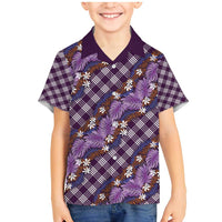Polynesian Monstera Tiare Floral Family Matching Mermaid Dress and Hawaiian Shirt Lavender Tropical Plaid LT01 Son's Shirt Purple - Polynesian Pride