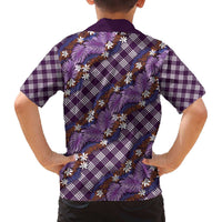 Polynesian Monstera Tiare Floral Family Matching Off The Shoulder Long Sleeve Dress and Hawaiian Shirt Lavender Tropical Plaid LT01 - Polynesian Pride