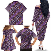 Polynesian Monstera Tiare Floral Family Matching Off The Shoulder Long Sleeve Dress and Hawaiian Shirt Lavender Tropical Plaid LT01 - Polynesian Pride