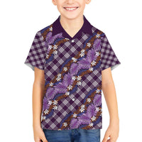 Polynesian Monstera Tiare Floral Family Matching Off The Shoulder Long Sleeve Dress and Hawaiian Shirt Lavender Tropical Plaid LT01 Son's Shirt Purple - Polynesian Pride