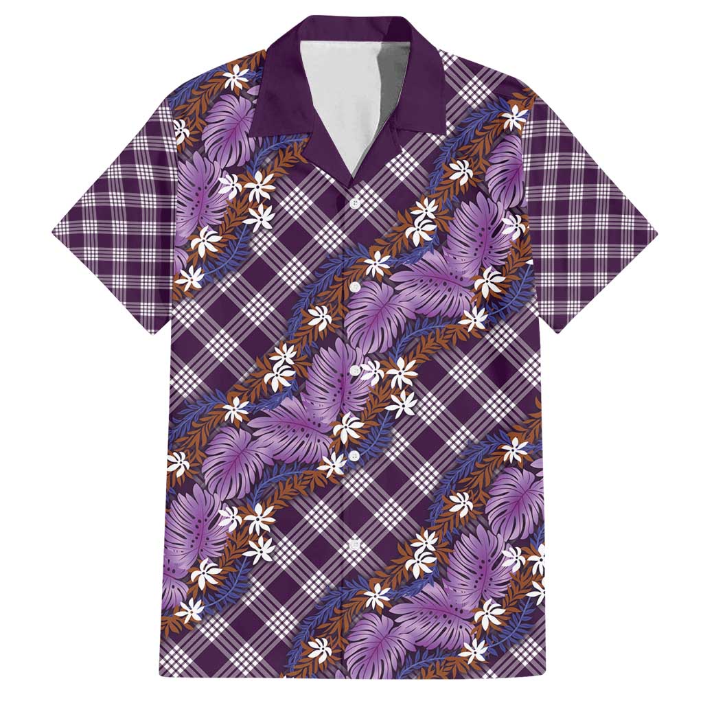Polynesian Monstera Tiare Floral Family Matching Off Shoulder Maxi Dress and Hawaiian Shirt Lavender Tropical Plaid LT01 Dad's Shirt - Short Sleeve Purple - Polynesian Pride