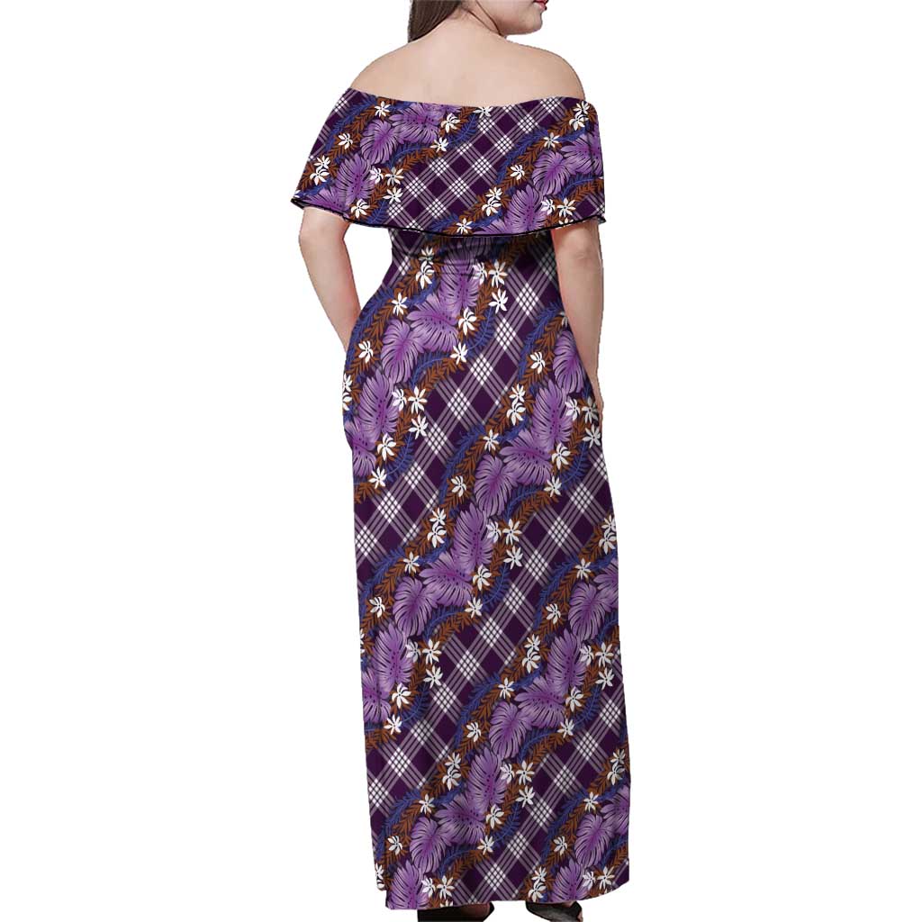 Polynesian Monstera Tiare Floral Family Matching Off Shoulder Maxi Dress and Hawaiian Shirt Lavender Tropical Plaid LT01 - Polynesian Pride