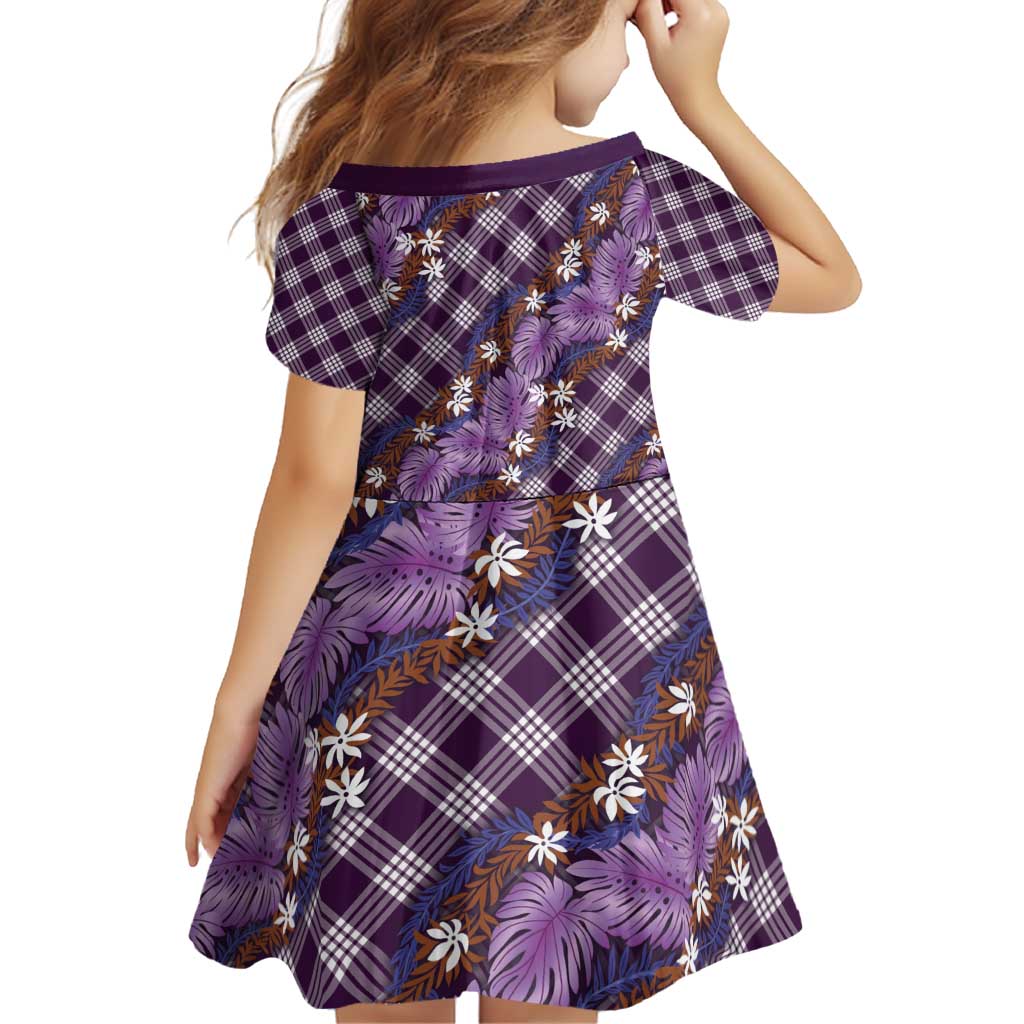 Polynesian Monstera Tiare Floral Family Matching Off Shoulder Short Dress and Hawaiian Shirt Lavender Tropical Plaid LT01 - Polynesian Pride