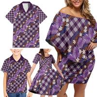 Polynesian Monstera Tiare Floral Family Matching Off Shoulder Short Dress and Hawaiian Shirt Lavender Tropical Plaid LT01 - Polynesian Pride