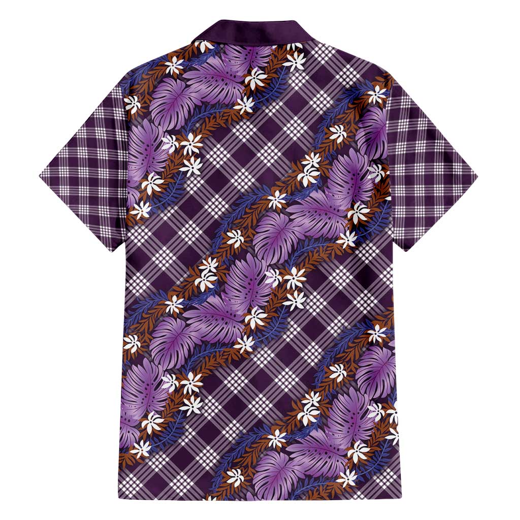 Polynesian Monstera Tiare Floral Family Matching Off Shoulder Short Dress and Hawaiian Shirt Lavender Tropical Plaid LT01 - Polynesian Pride