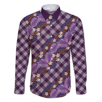 Polynesian Monstera Tiare Floral Family Matching Off Shoulder Short Dress and Hawaiian Shirt Lavender Tropical Plaid LT01 Dad's Shirt - Long Sleeve Purple - Polynesian Pride