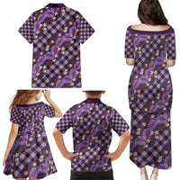Polynesian Monstera Tiare Floral Family Matching Puletasi and Hawaiian Shirt Lavender Tropical Plaid LT01 - Polynesian Pride