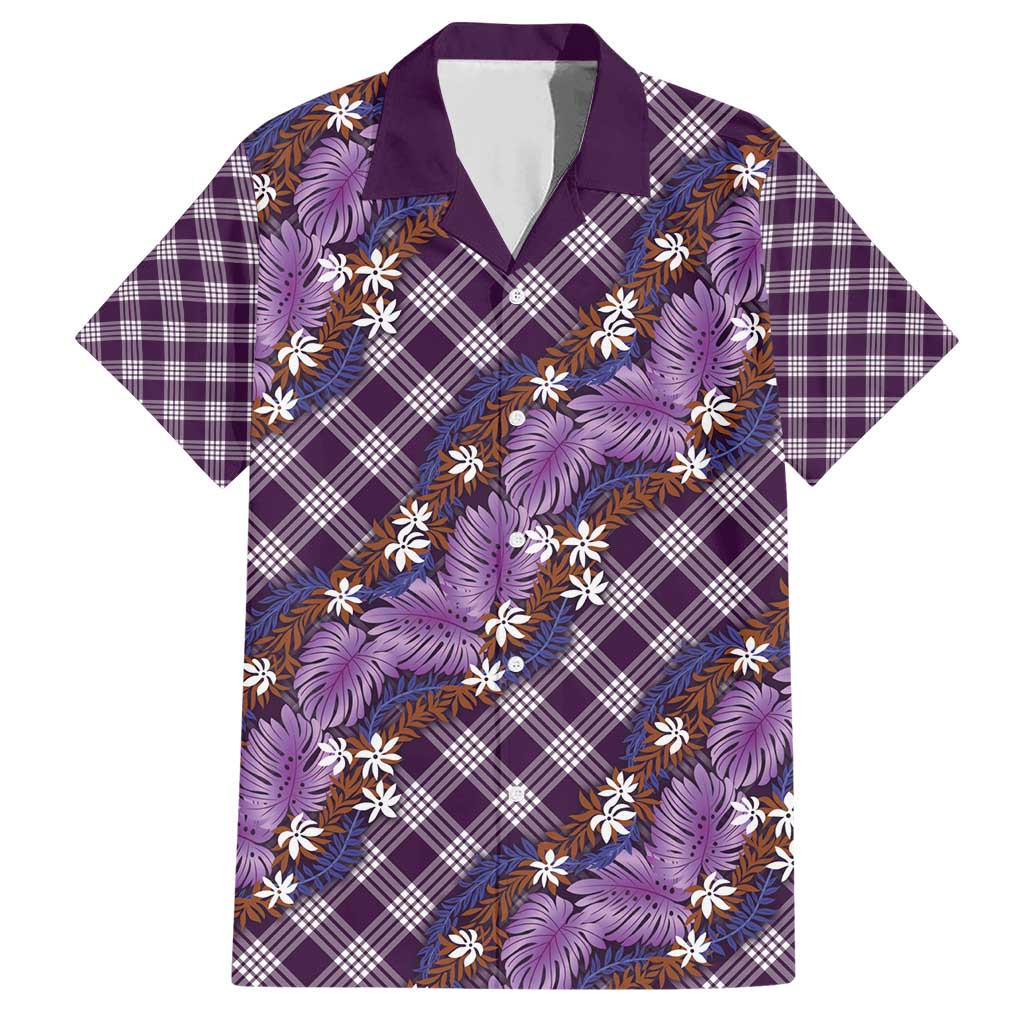 Polynesian Monstera Tiare Floral Family Matching Short Sleeve Bodycon Dress and Hawaiian Shirt Lavender Tropical Plaid LT01 Dad's Shirt - Short Sleeve Purple - Polynesian Pride