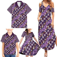 Polynesian Monstera Tiare Floral Family Matching Summer Maxi Dress and Hawaiian Shirt Lavender Tropical Plaid LT01 - Polynesian Pride