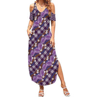 Polynesian Monstera Tiare Floral Family Matching Summer Maxi Dress and Hawaiian Shirt Lavender Tropical Plaid LT01 Mom's Dress Purple - Polynesian Pride
