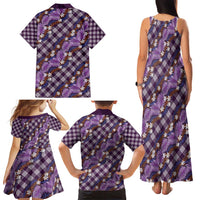 Polynesian Monstera Tiare Floral Family Matching Tank Maxi Dress and Hawaiian Shirt Lavender Tropical Plaid LT01 - Polynesian Pride