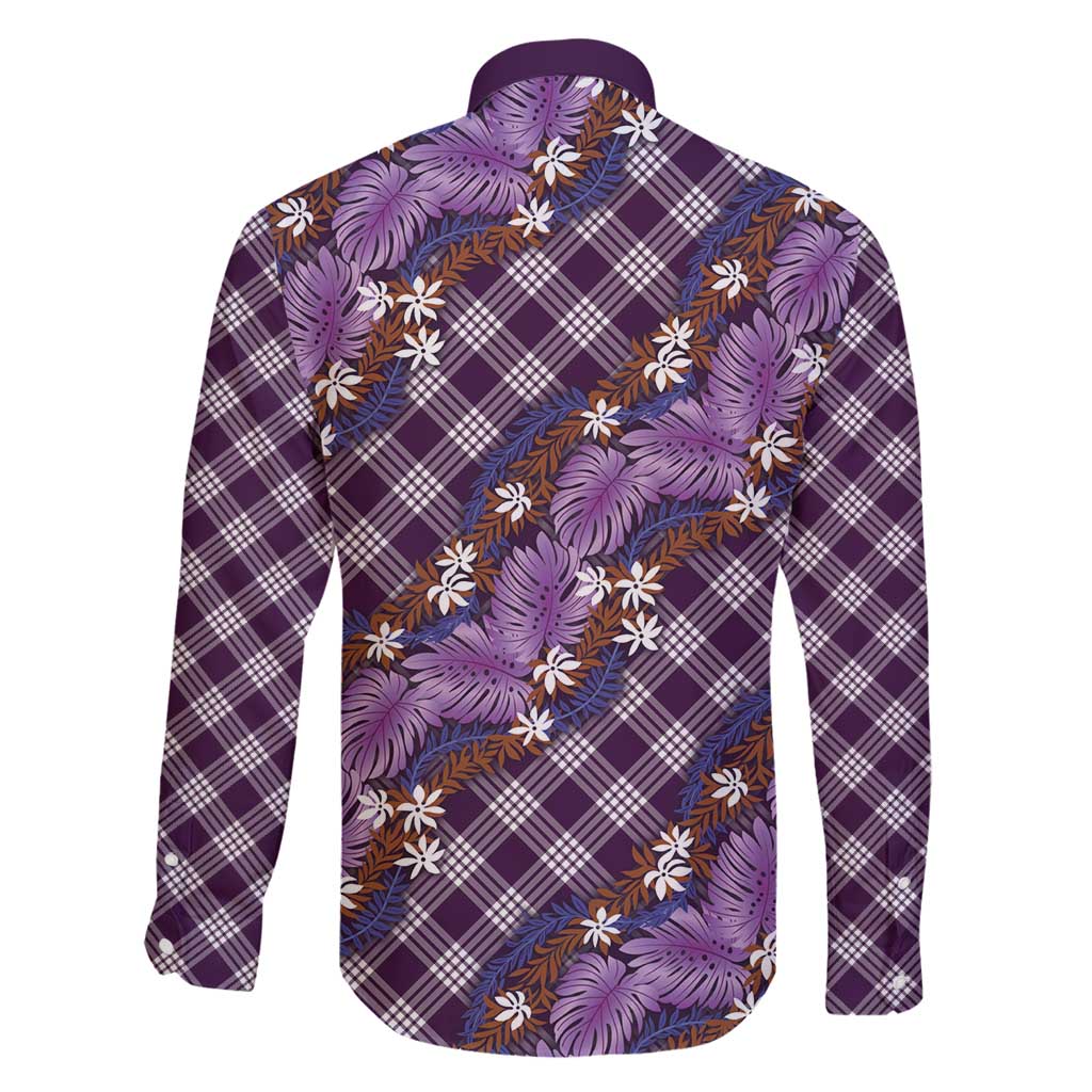 Polynesian Monstera Tiare Floral Family Matching Tank Maxi Dress and Hawaiian Shirt Lavender Tropical Plaid LT01 - Polynesian Pride