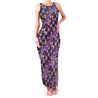 Polynesian Monstera Tiare Floral Family Matching Tank Maxi Dress and Hawaiian Shirt Lavender Tropical Plaid LT01 Mom's Dress Purple - Polynesian Pride
