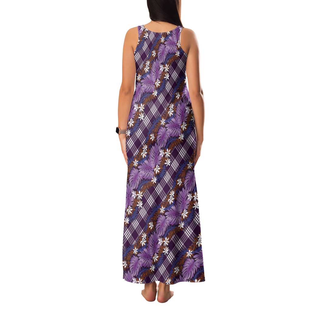 Polynesian Monstera Tiare Floral Family Matching Tank Maxi Dress and Hawaiian Shirt Lavender Tropical Plaid LT01 - Polynesian Pride
