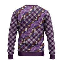 Polynesian Monstera Tiare Floral Ugly Christmas Sweater Lavender Tropical Plaid - Polynesian Pride