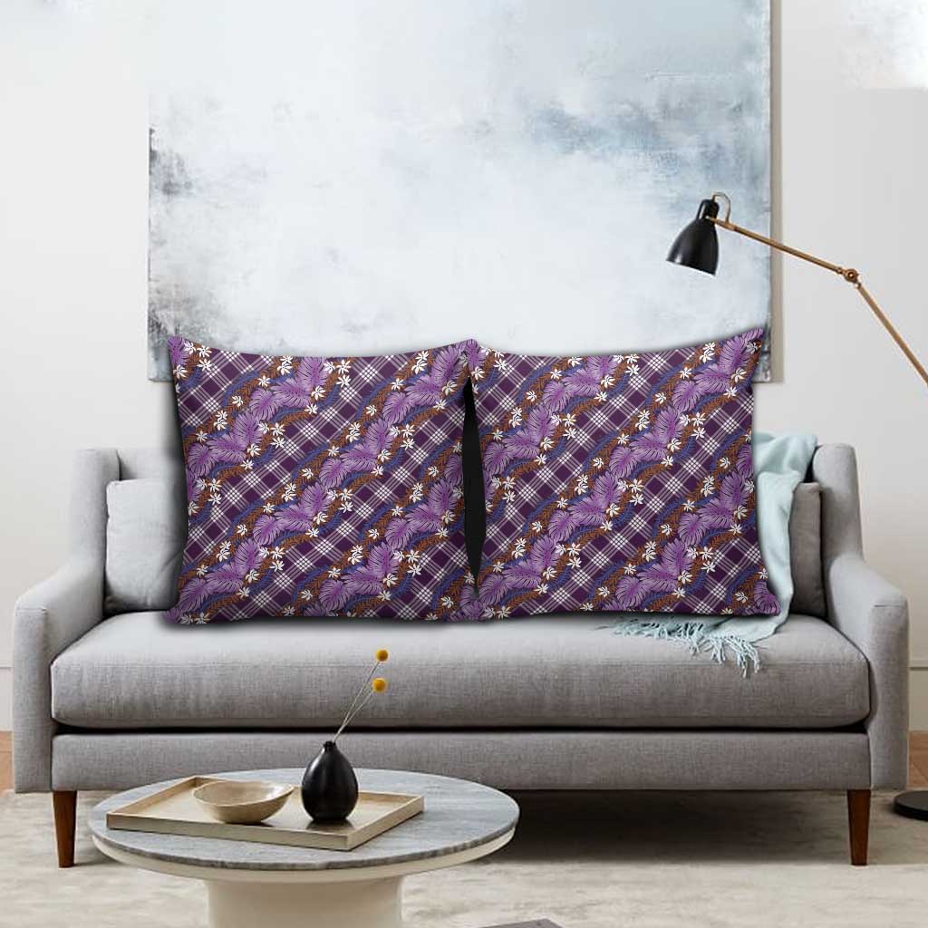 Polynesian Monstera Tiare Floral Pillow Cover Lavender Tropical Plaid - Polynesian Pride