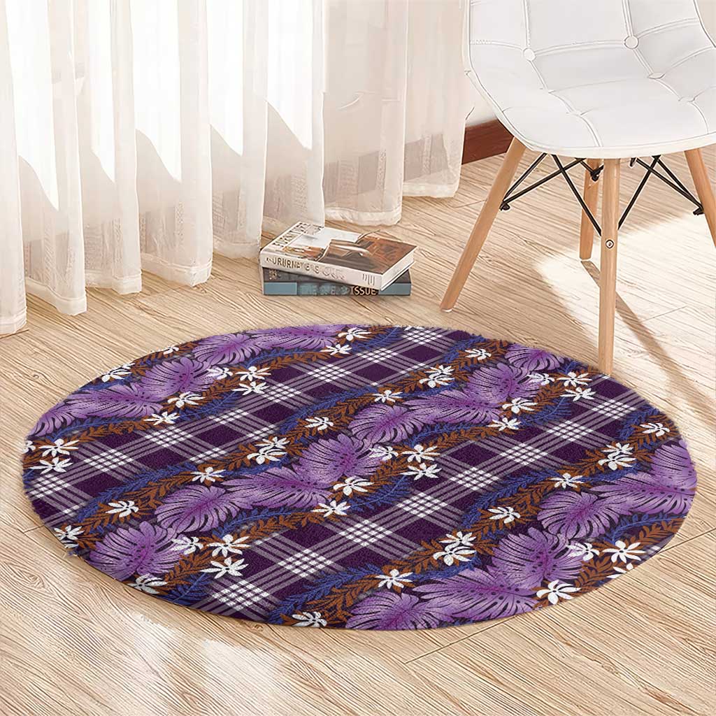 Polynesian Monstera Tiare Floral Round Carpet Lavender Tropical Plaid LT01 - Polynesian Pride