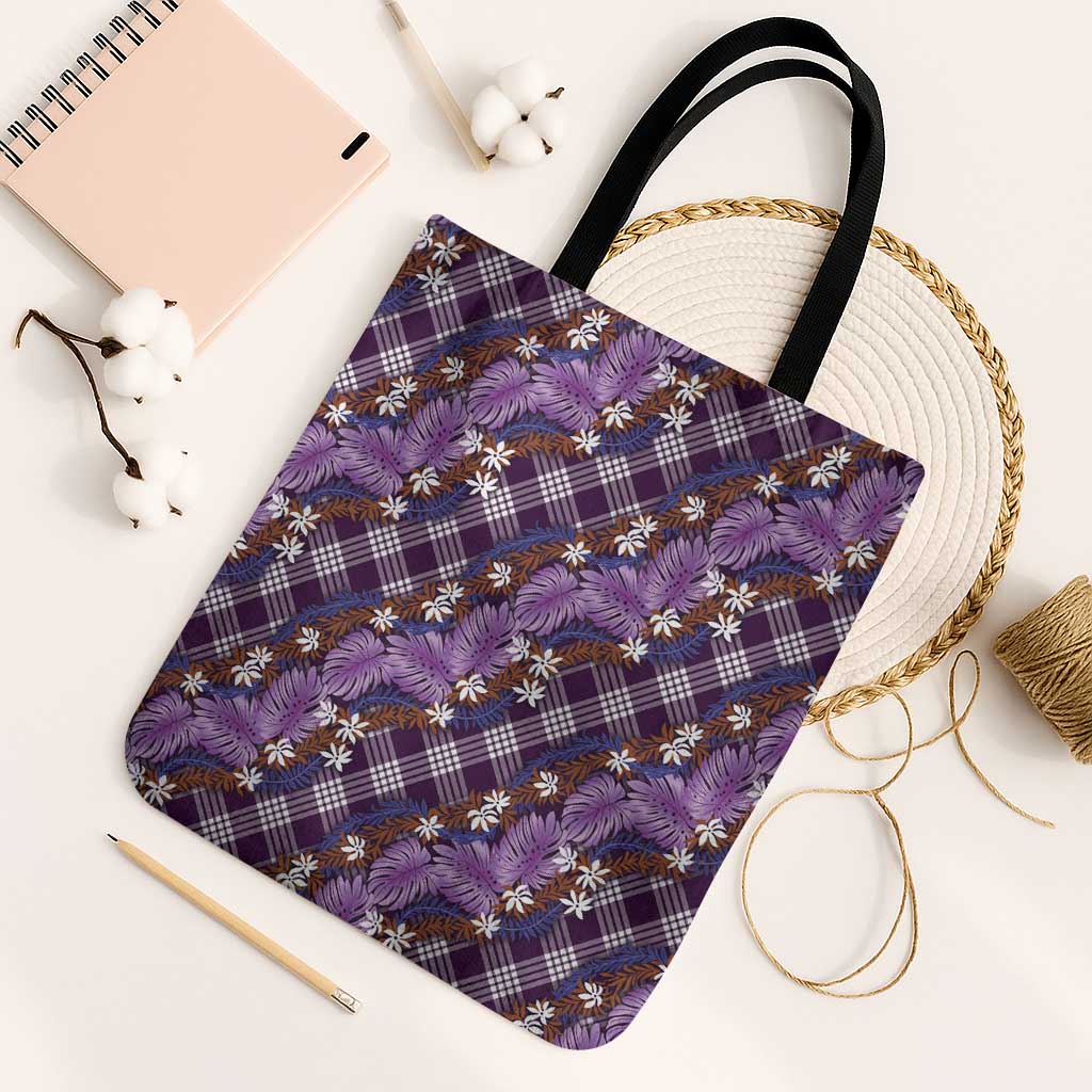 Polynesian Monstera Tiare Floral Tote Bag Lavender Tropical Plaid LT01 Black Strap One Size Purple - Polynesian Pride