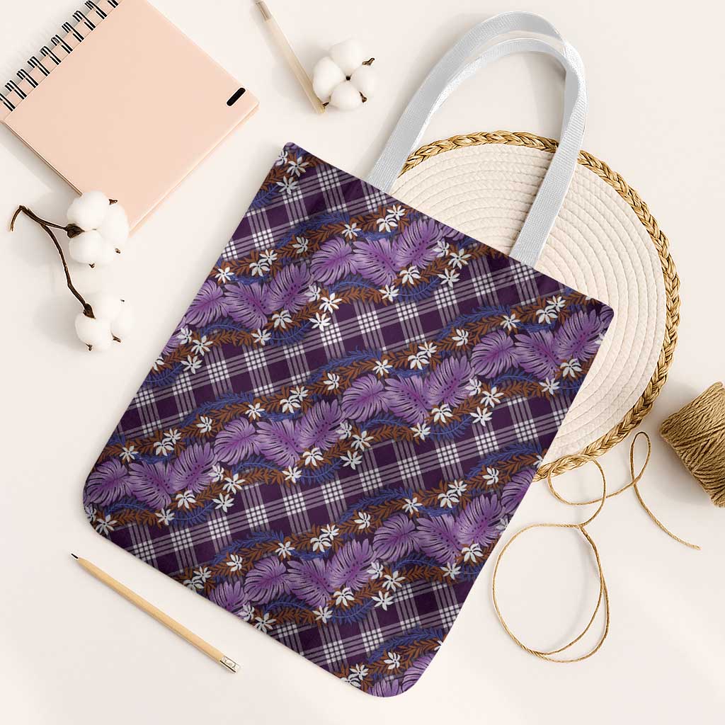 Polynesian Monstera Tiare Floral Tote Bag Lavender Tropical Plaid LT01 White Strap One Size Purple - Polynesian Pride