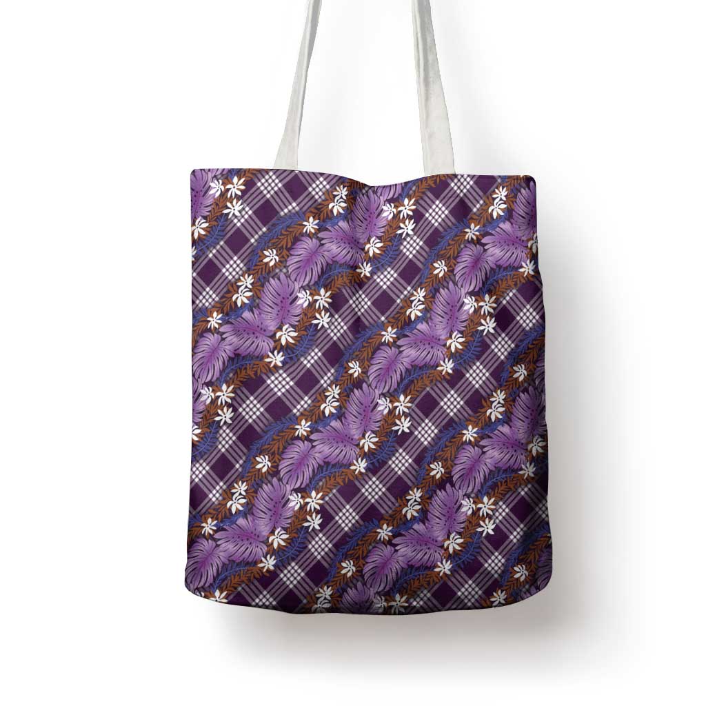 Polynesian Monstera Tiare Floral Tote Bag Lavender Tropical Plaid LT01 - Polynesian Pride