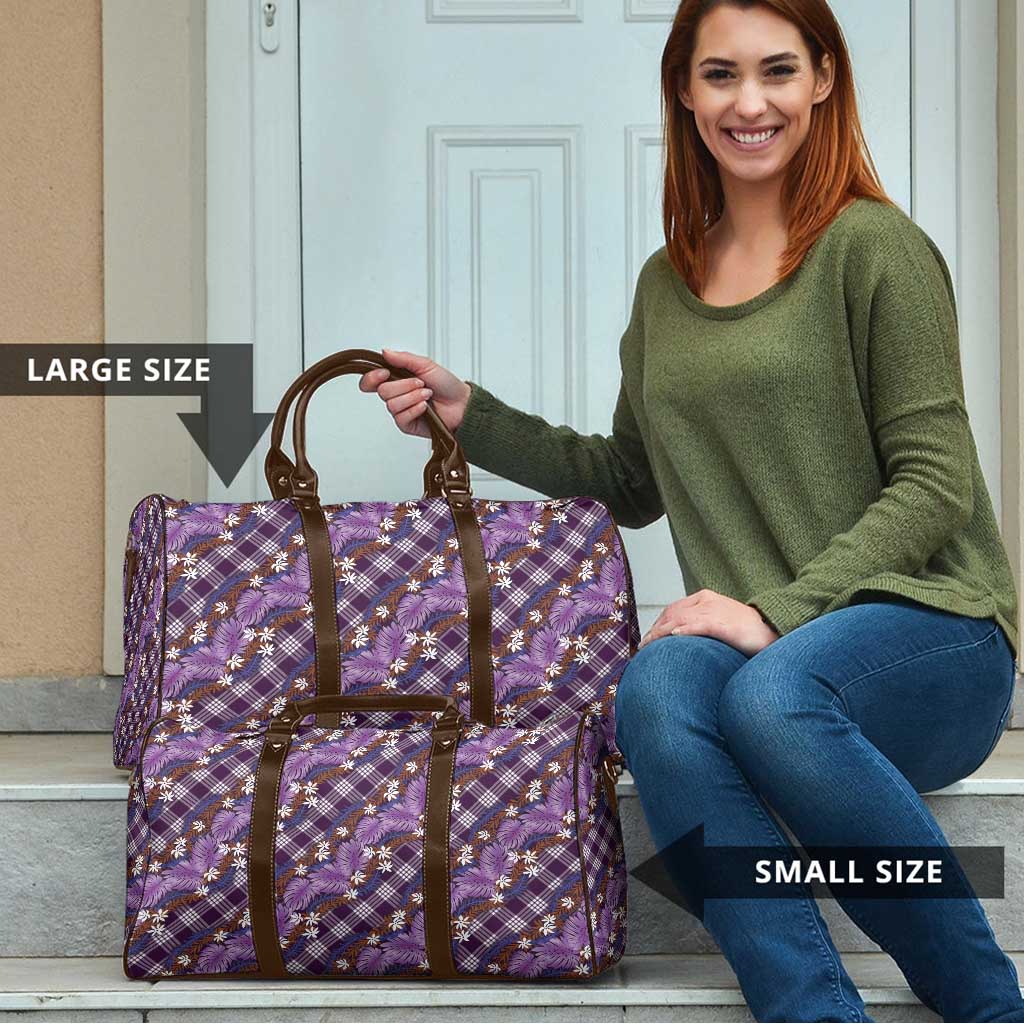Polynesian Monstera Tiare Floral Travel Bag Lavender Tropical Plaid - Polynesian Pride