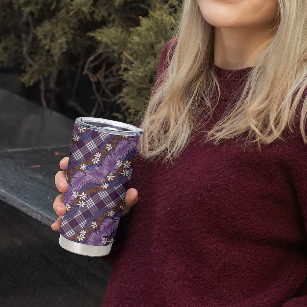 Polynesian Monstera Tiare Floral Tumbler Cup Lavender Tropical Plaid - Polynesian Pride
