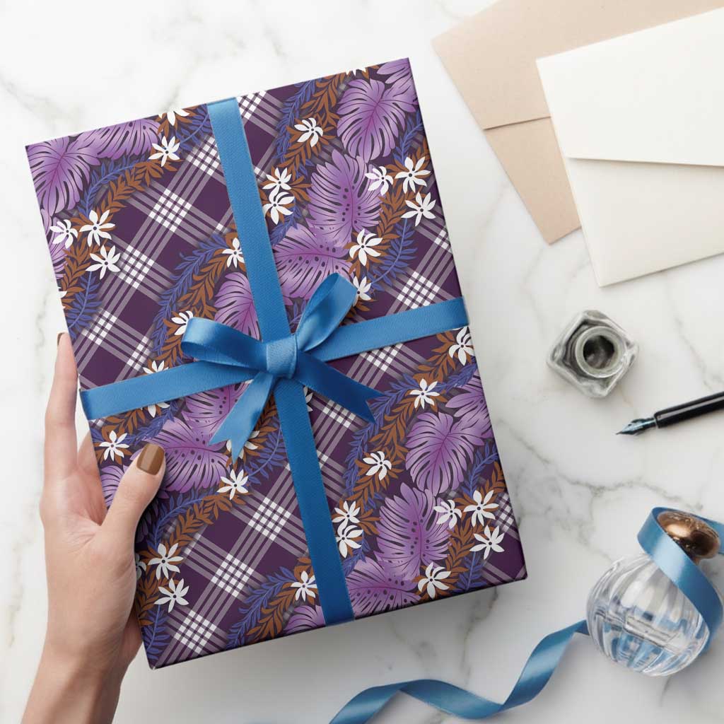 Polynesian Monstera Tiare Floral Wrapping Paper Lavender Tropical Plaid - Polynesian Pride
