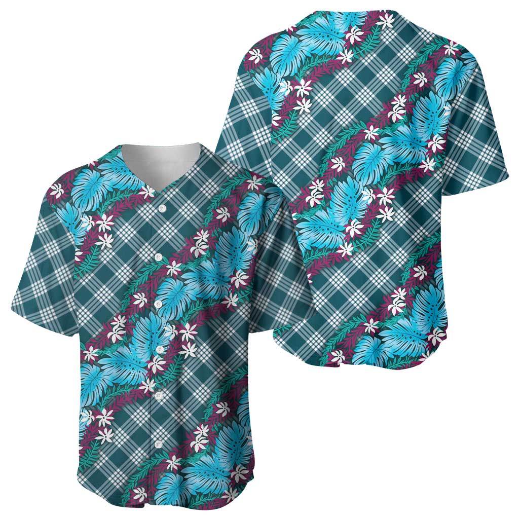 Polynesian Monstera Tiare Floral Baseball Jersey Dark Teal Tropical Plaid LT01 - Polynesian Pride
